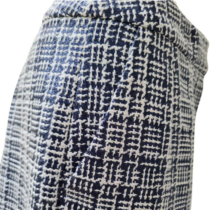 Blue and white boucle trouser pocket detail