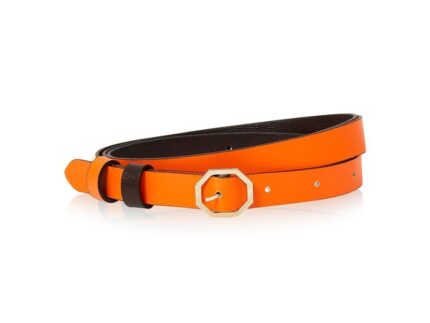 Dark Brown & Orange Leather Belt Reversible - Italian Leather
