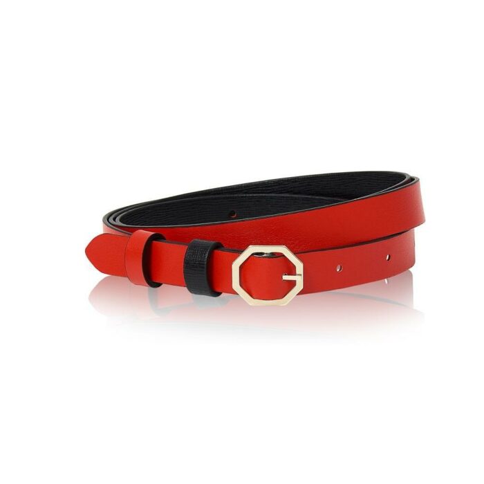 Black & Red Leather Belt Reversible - Italian Leather