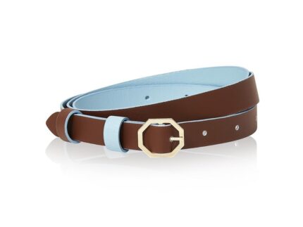 Powder Light Blue & Brown Leather Belt Reversible - Italian Leather