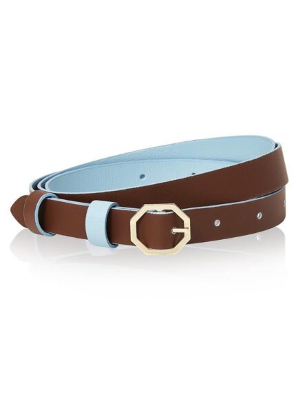 Powder Light Blue & Brown Leather Belt Reversible - Italian Leather
