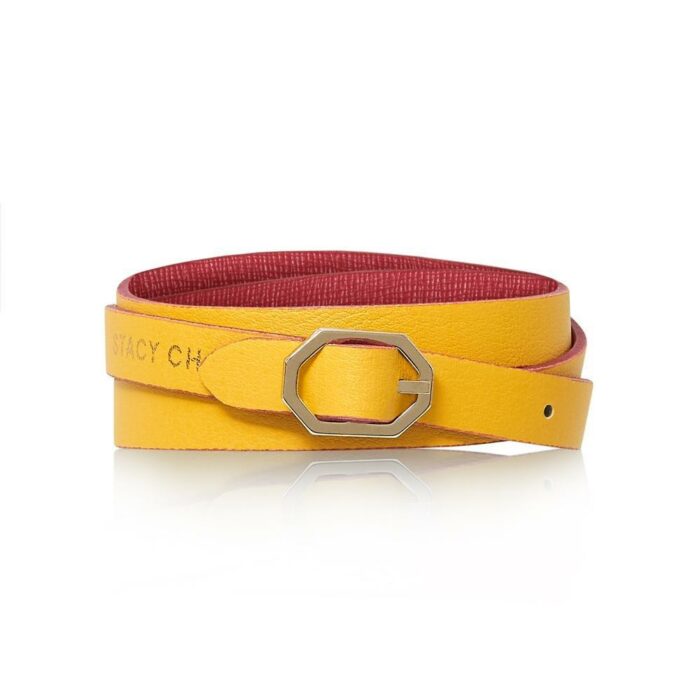 Fuchsia & Yellow Leather Bracelet Reversible - Italian Leather