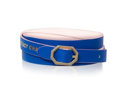 Light Pink & Blue Leather Bracelet Reversible - Italian Leather
