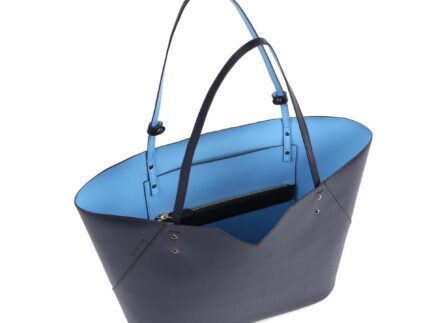 Navy Blue Leather Tote Bag - Designer Stacy Chan