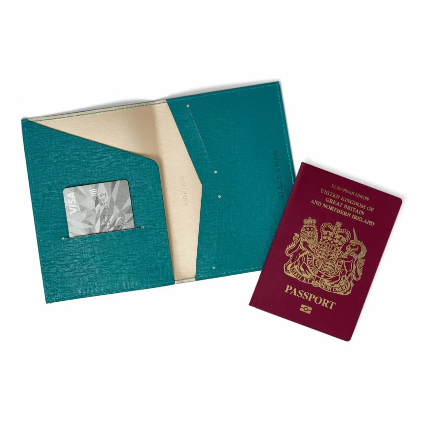 Leather passport holder teal platform