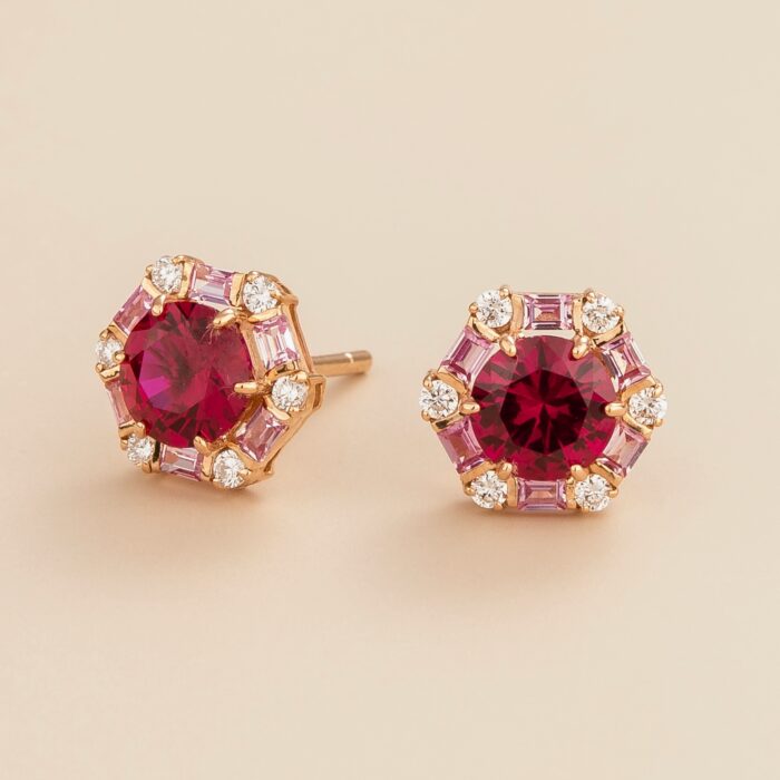 Lab grown gemstones ruby and diamond earrings