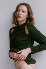 Green cashmere jumper cold shoulder