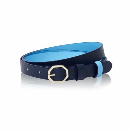 Navy Blue Leather Belt Reversible - Italian Leather