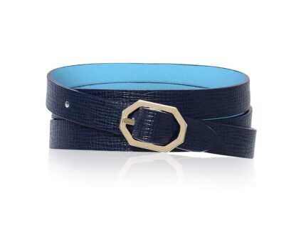 Navy Blue Leather Bracelet Reversible - Italian Leather