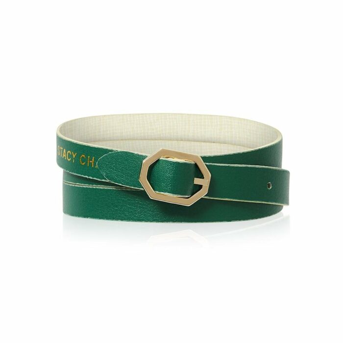 White & Green Leather Bracelet Reversible - Italian Leather