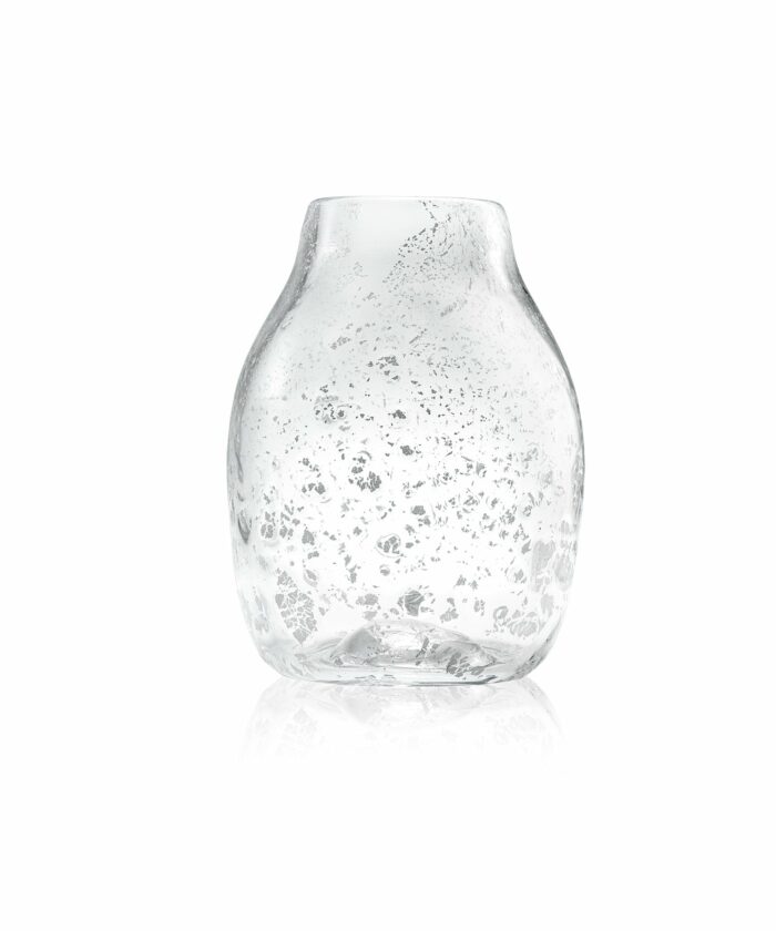 Molten 1090 FLECK hand blown glass vase silver side view