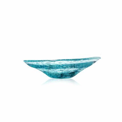 molten 1090 FLUX hand blown glass trinket bowl copper blue side view