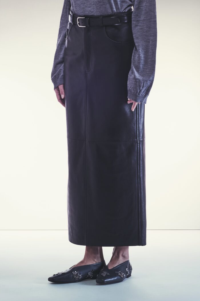 Long Black Leather Skirt