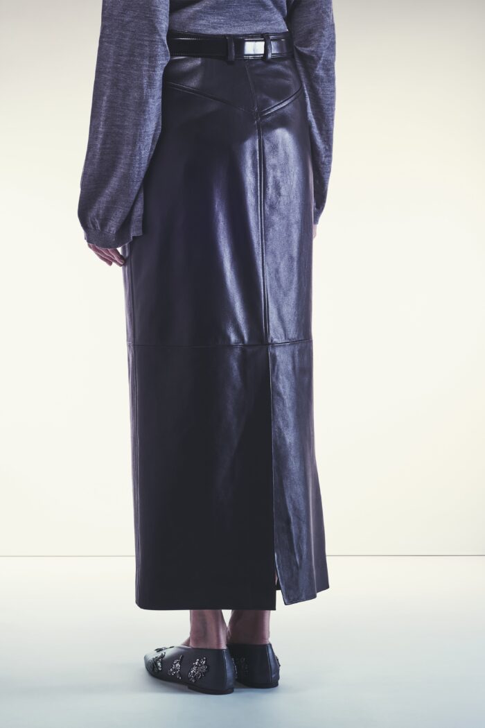 Long Black Leather Skirt