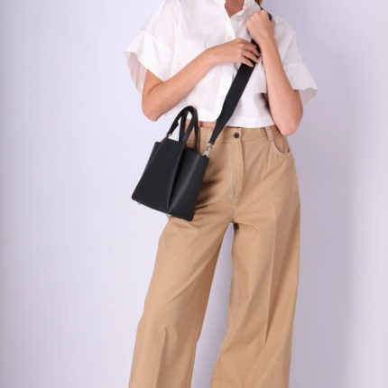 KAAI Mini Pyramid Black Leather Cross Body Bag