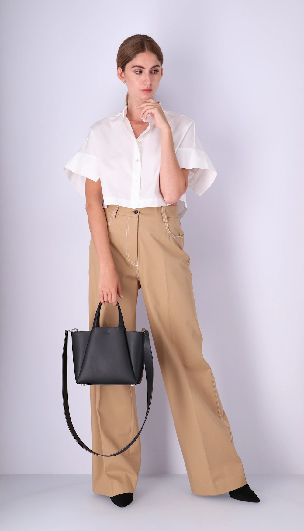 Mini pyramid black handheld KAAI Mini Pyramid Black Leather Cross Body Bag