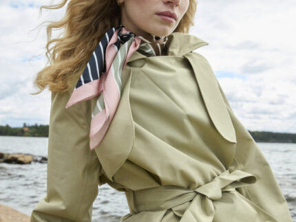 BRGN Silk Scarf on Sand Trench