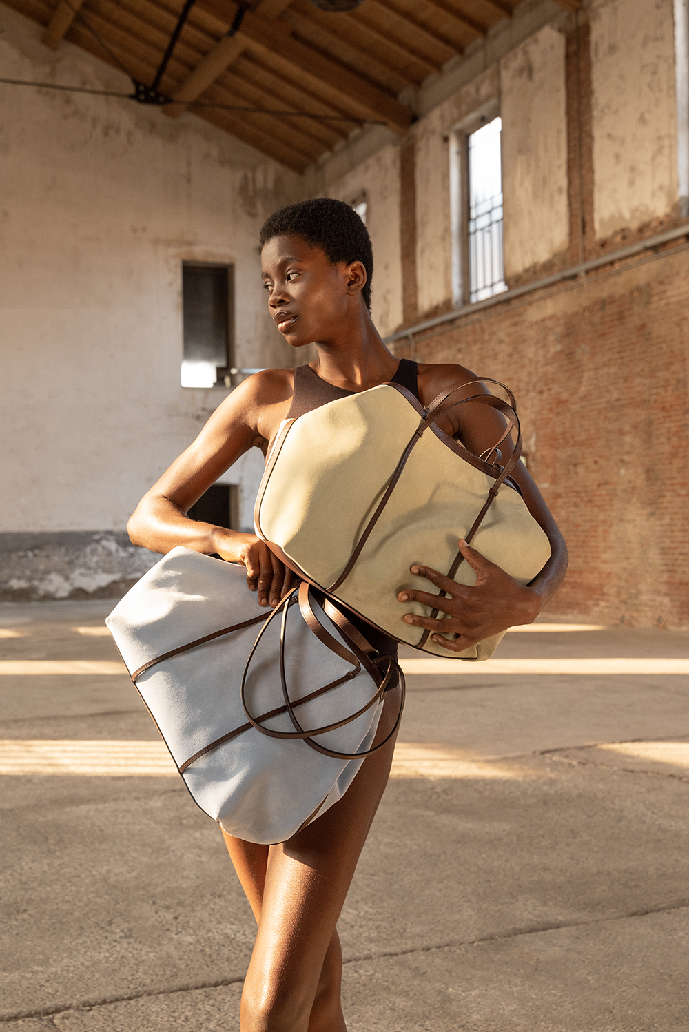 Alma Lifestyle Gava Italian Suede and Leather Alma Handbag Totebag - Light Blue & Green