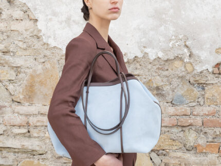 Gava Italian Suede and Leather Alma Handbag Totebag - Light Blue