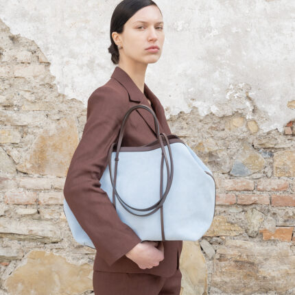 Gava Italian Suede and Leather Alma Handbag Totebag - Light Blue