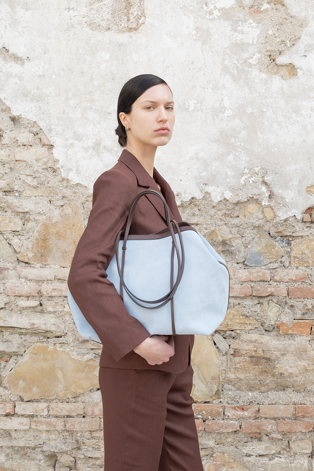 Alma Light Blue Lifestyle Gava Italian Suede and Leather Alma Handbag Totebag - Light Blue