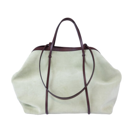 Gava Italian Suede and Leather Alma Handbag Totebag - Light Green