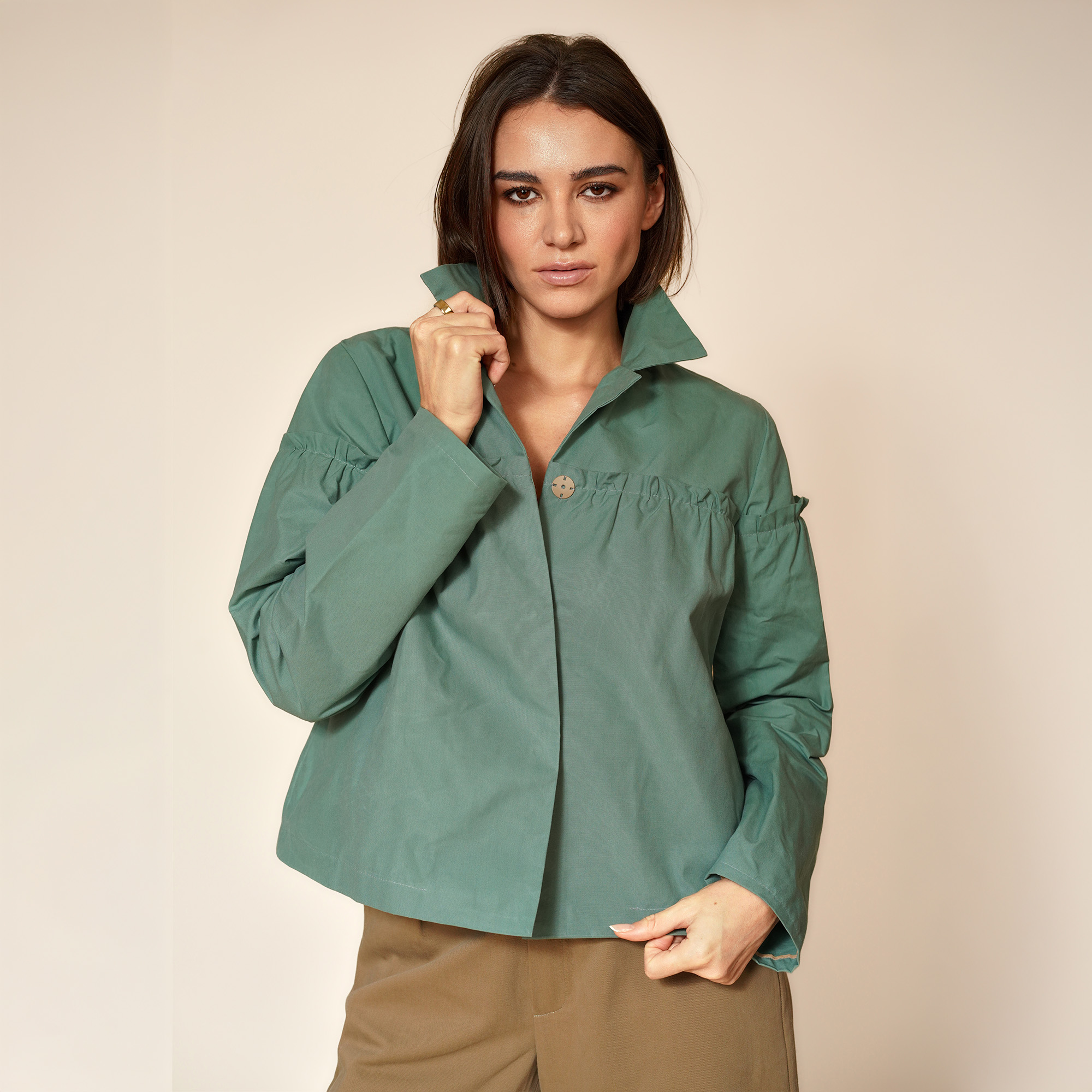 Cotton Waxed Jacket with Hood-Teal-Resized-Platform-4