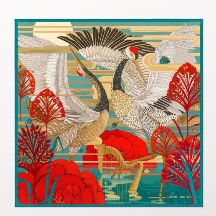 Pig Chicken Cow Scarf The Cranes Night Silk Scarf