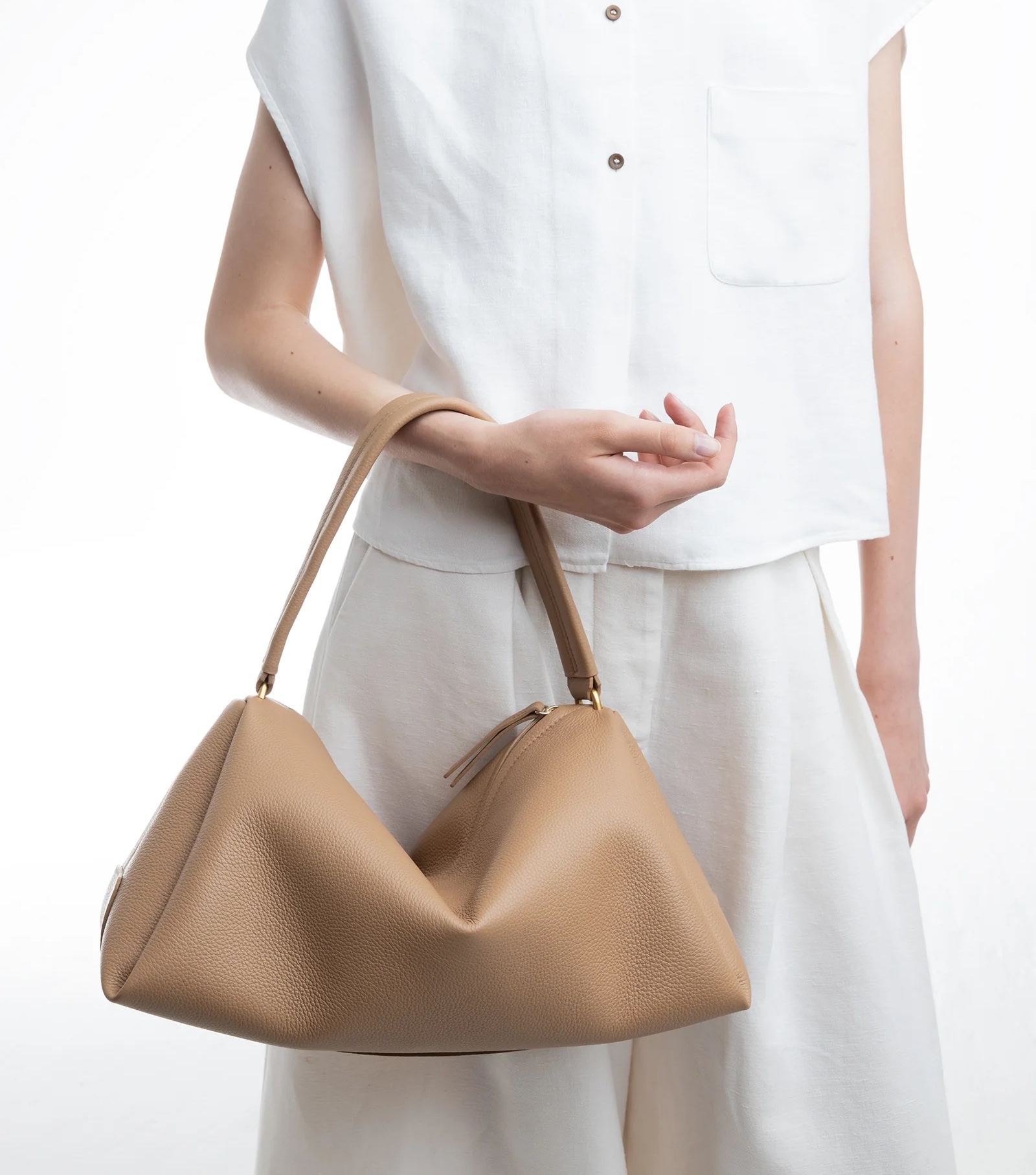 Gava Beige Bag Gava Italian Pebbled Leather Shoulder Bag