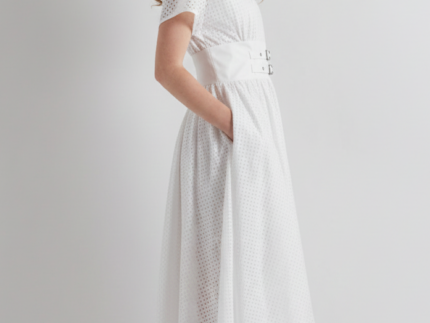 Meimeij White Double Belted Cotton Dress
