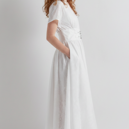 Meimeij White Double Belted Cotton Dress