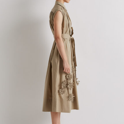 Meimeij Khaki Floral Applique Cotton Dress