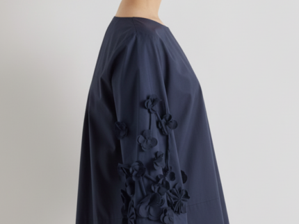 Meimeij Navy Blue Floral Applique Cotton Top