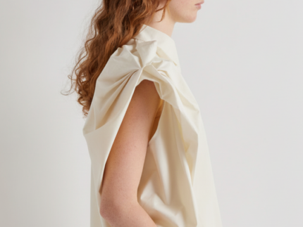 Meimeij Cream Asymmetric Cap Sleeve Shirt