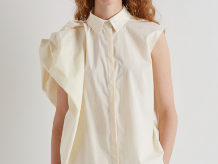 Meimeij Cream Asymmetric Cap Sleeve Shirt