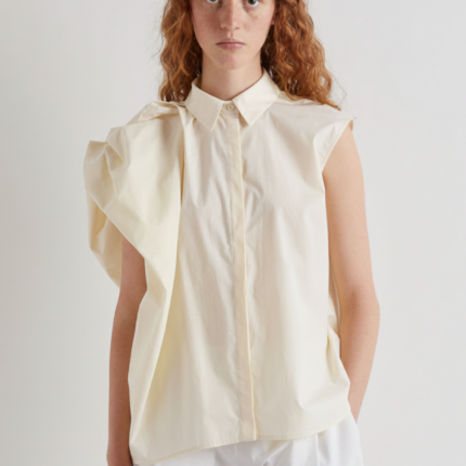 Meimeij Cream Asymmetric Cap Sleeve Shirt