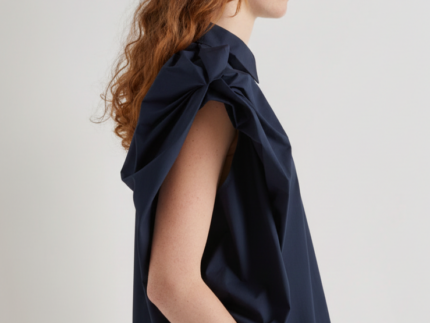 Meimeij Navy Asymmetric Cap Sleeve Shirt
