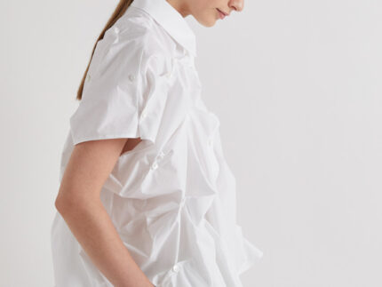 Meimeij White Buttons Short-Sleeve Cotton Shirt