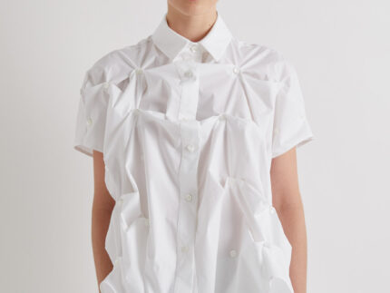 Meimeij White Buttons Short-Sleeve Cotton Shirt