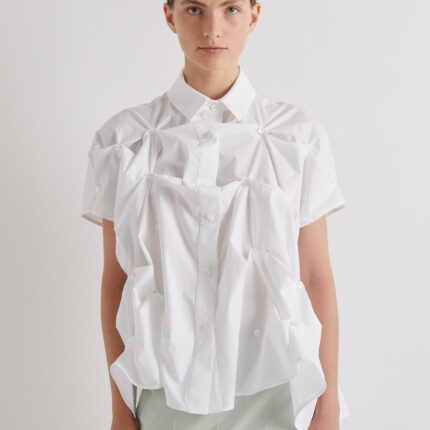 Meimeij White Buttons Short-Sleeve Cotton Shirt