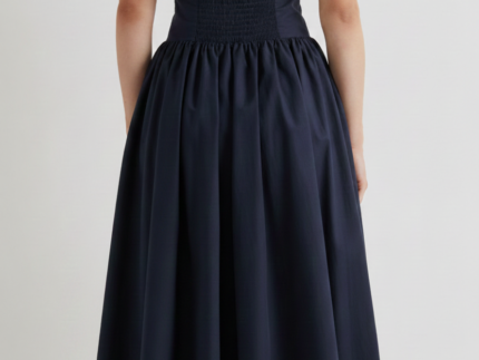 Meimeij Navy Double Belted Cotton Skirt