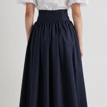 Meimeij Navy Double Belted Cotton Skirt