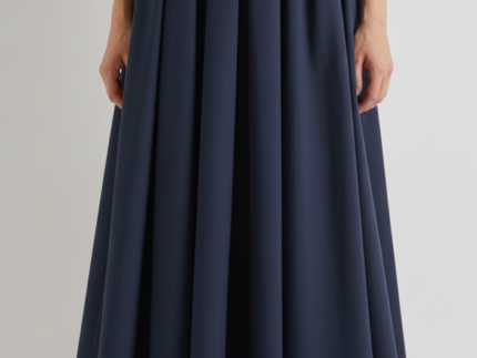 Meimeij Navy Double Belted Cotton Skirt