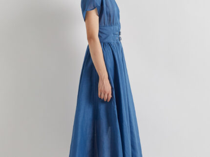 Meimeij Blue Ramie Double Belted Dress