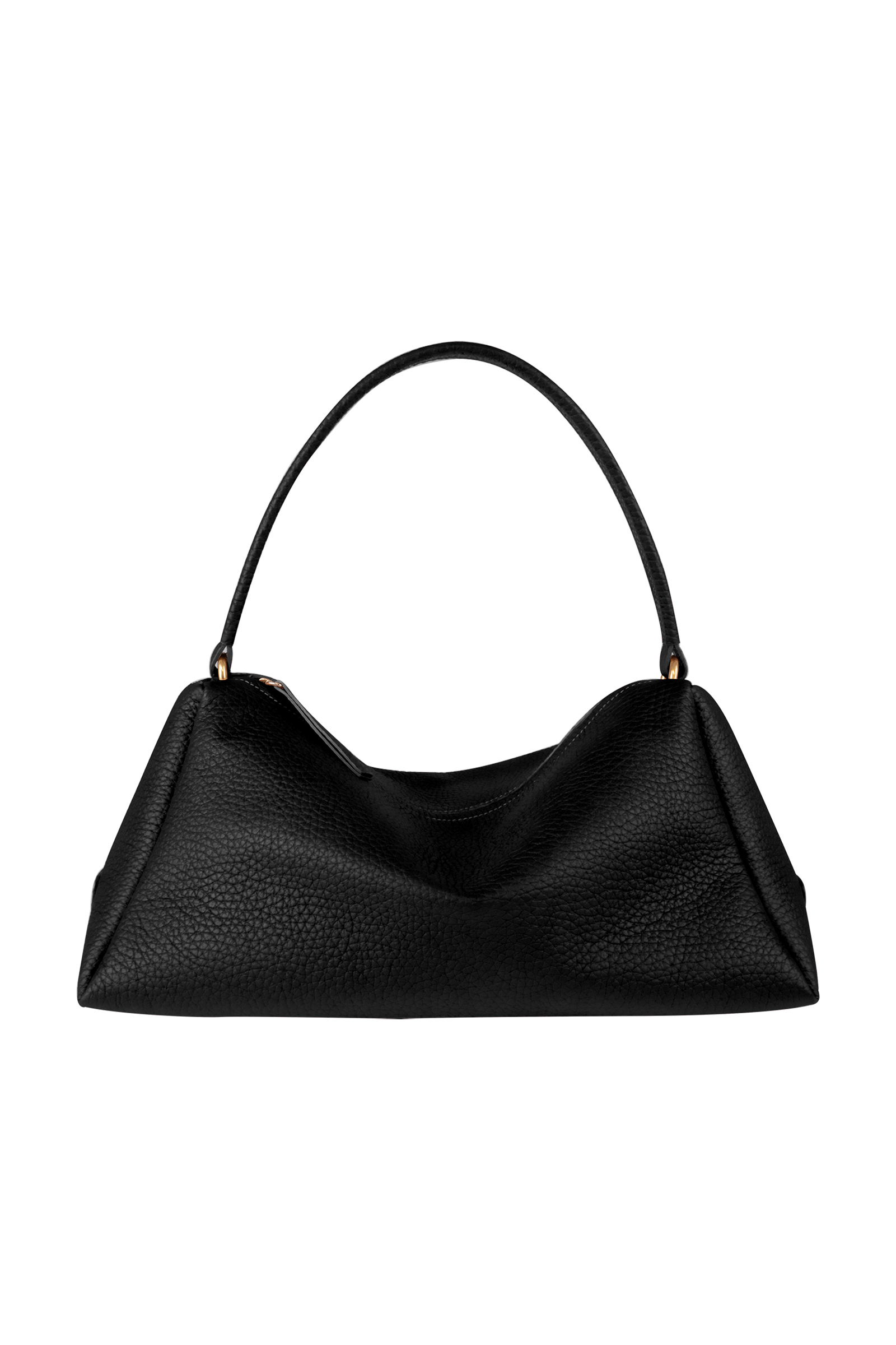 Nora Pebbled Black Gava Italian Pebbled Leather Shoulder Bag - Black