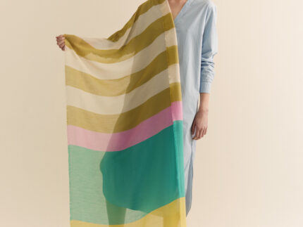 Traits Paris Scarf - Nori No 3 - Green Yellow Lavender Stripes