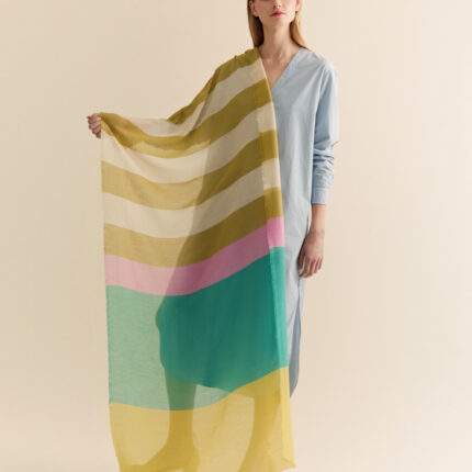 Traits Paris Scarf - Nori No 3 - Green Yellow Lavender Stripes