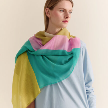 Traits Paris Scarf - Nori No 3 - Green Yellow Lavender Stripes