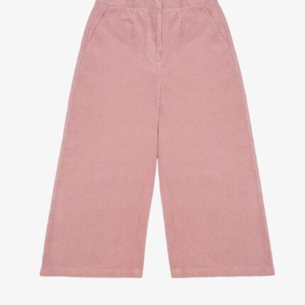 Amelia wide leg culotte trousers in dusty pink corduroy, surplus cotton, made in London by Saywood