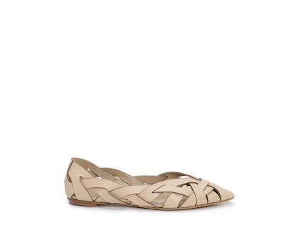 del Carlo Italian Leather Beige Woven Flat Shoes - Made in Italy